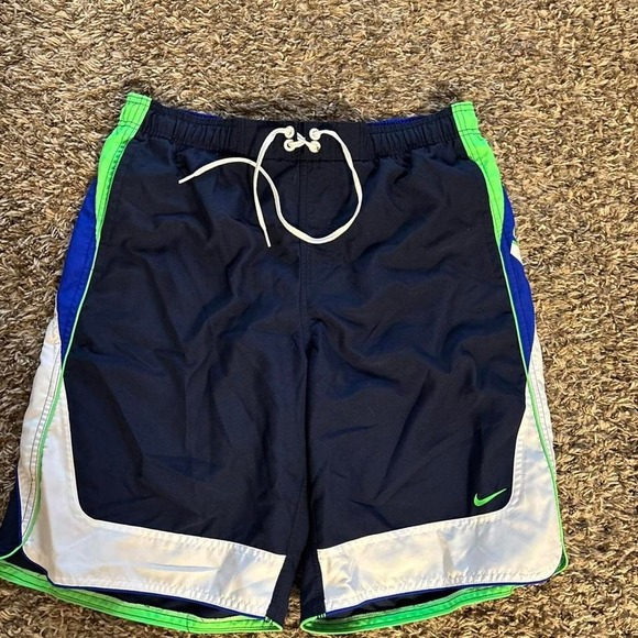 Nike Other - VINTAGE Nike Swim Trunks Mens Medium Blue Black Spell Swim TrunksY2K